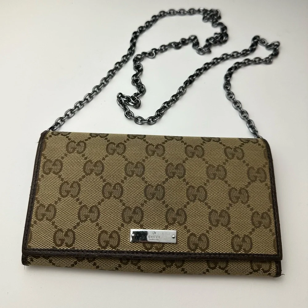 Gucci GG Monogram Supreme Canvas And Brown Leather Wallet - Picture 3 of 12